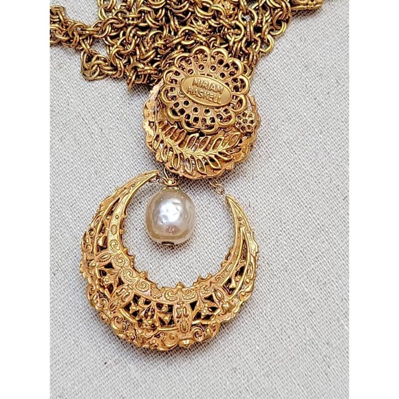 Rare Signed Miriam Haskell Double Dangle Baroque Pearl Multi Chain Necklace VTG - Picture 8 of 9